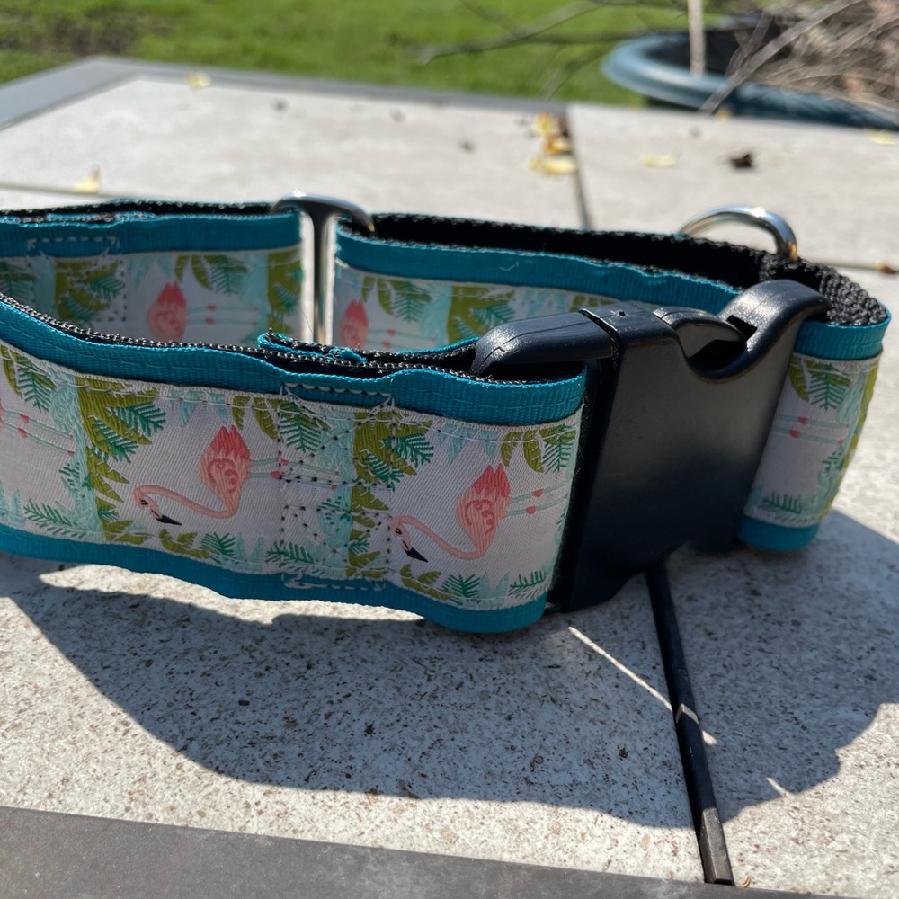 Medium 1.5” martingale Flamingo collar